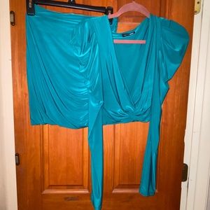Fashion Nova teal skirt and top set